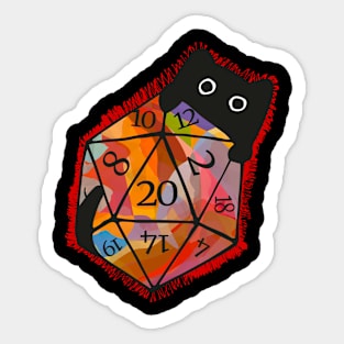 Cute cat behind colorful D20 dice Sticker